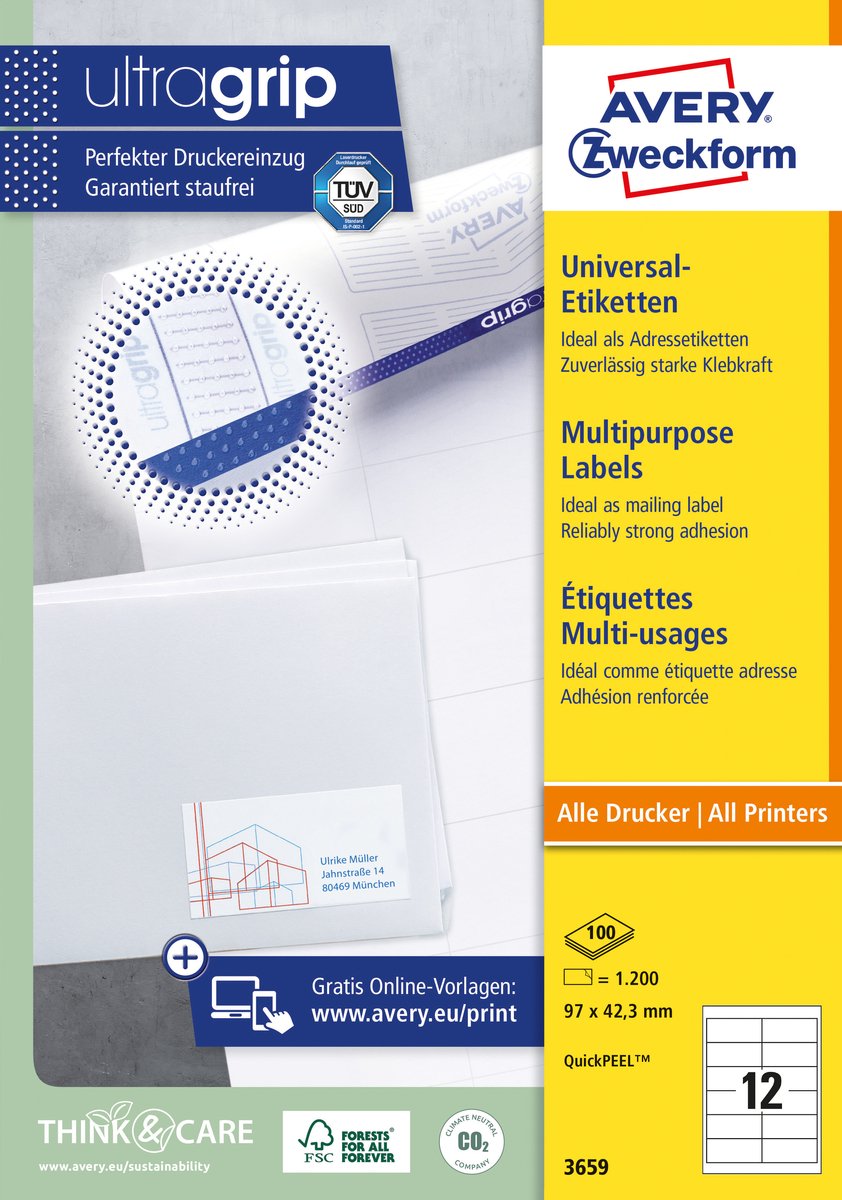 Avery 3659 wit printeretiket