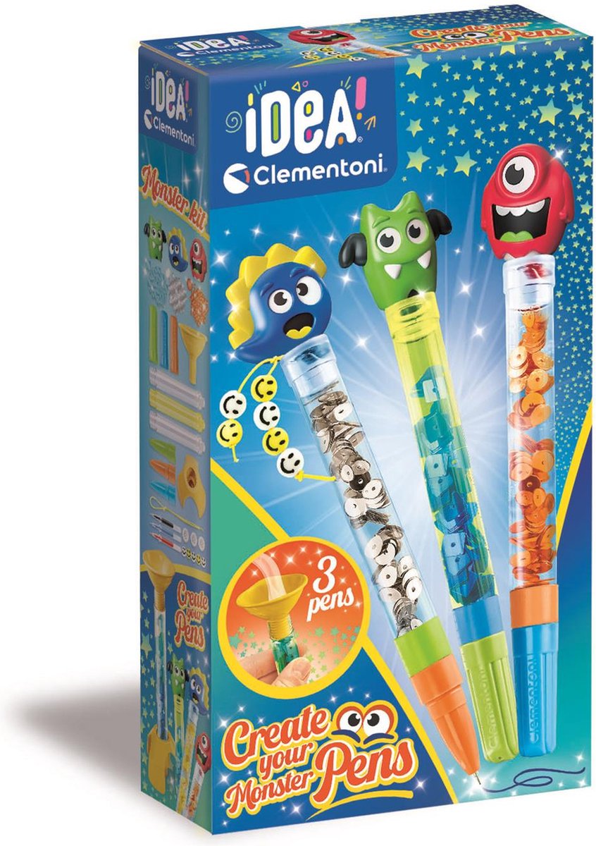 Clementoni idea - glitterpennen - knutselpakket vol accessoires - het creatieve cadeautje - glitterpennen maken - vanaf 6 jaar