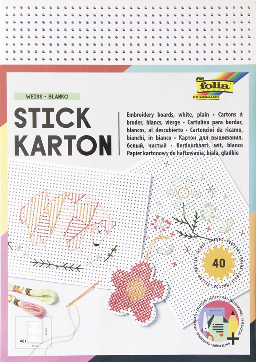 Merkloos sans marque borduurkarton creatief knutselkarton multicolor 40 vellen 17,5x24,5cm.