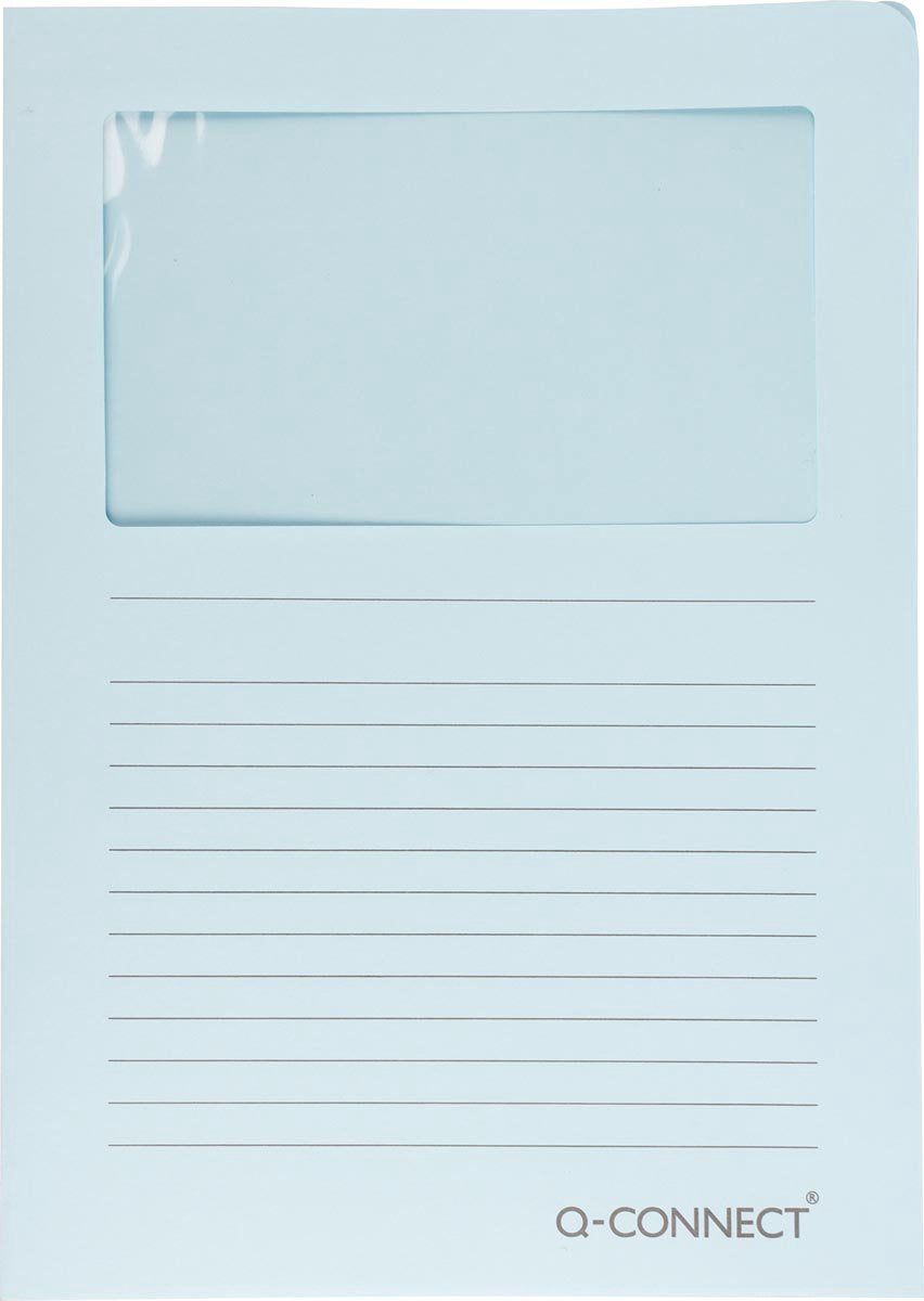 Q-connect l-map met venster | 120 g m² | a4 | pak van 100 stuks | lichtblauw