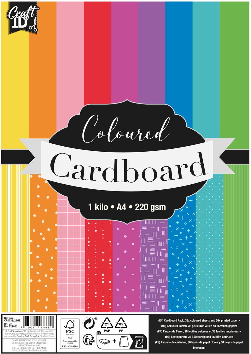 Creative craft group gekleurd karton a4 220gsm, 72st.