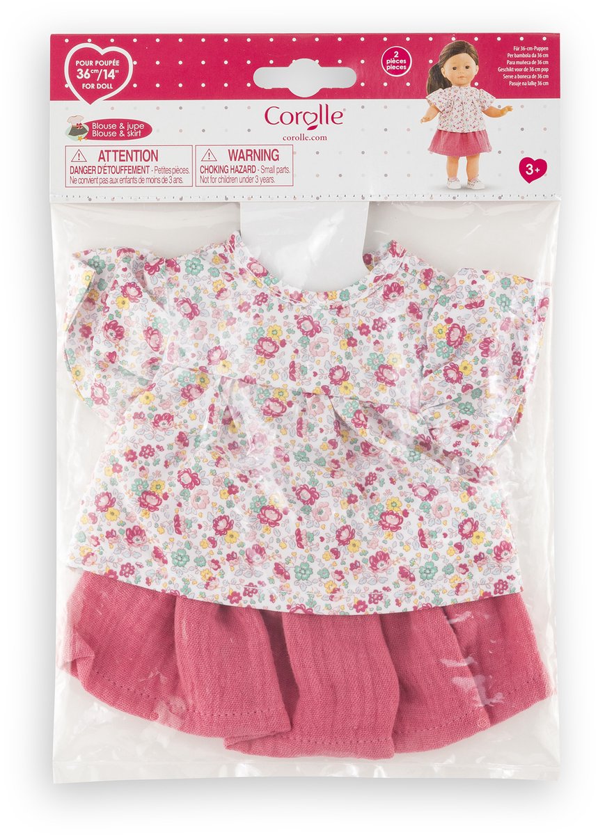 Corolle poppenkleding set bloemenblouse en rok 36cm poppenaccessoire.