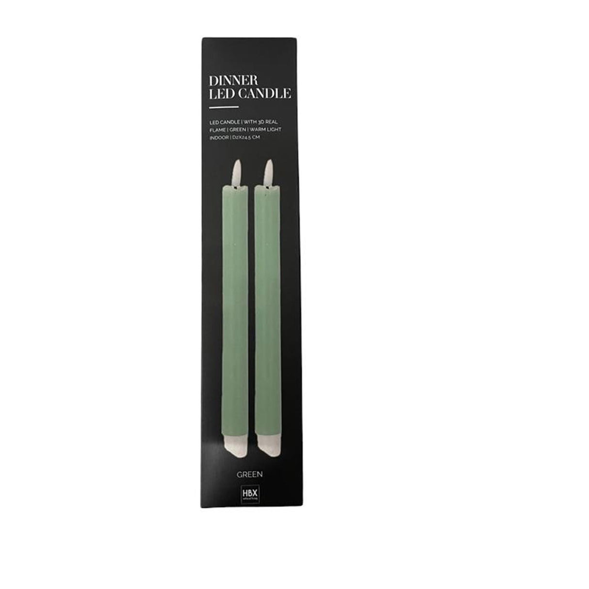 Hbx natural living dinerkaars led vlam 24.5cm groen 2dlg