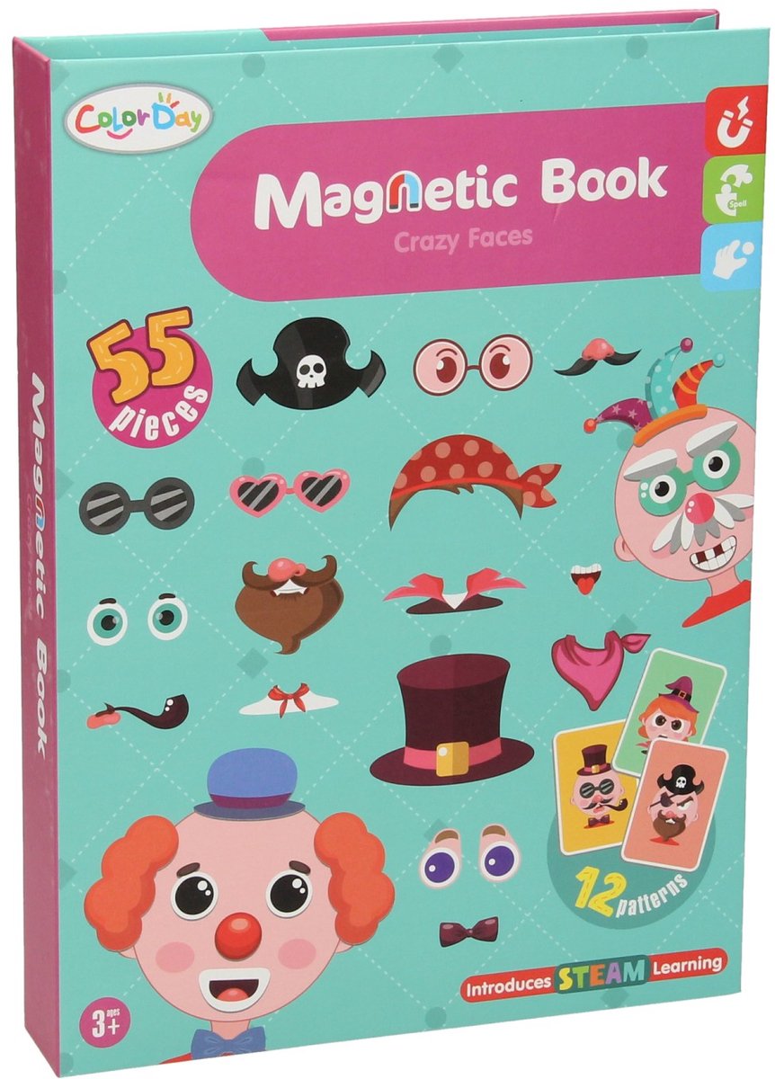 Lobbes speelgoed bv magnetisch opbergboek - gekke gezichten, 55dlg.
