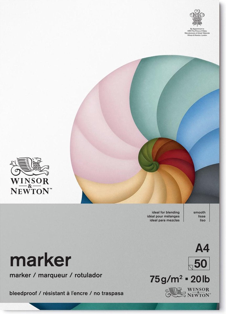Winsor newton bleedproof marker pad – 75 g m², a4, 50 vellen, markerpapier voor tekenen, illustratie schetsen - markerblok a4
