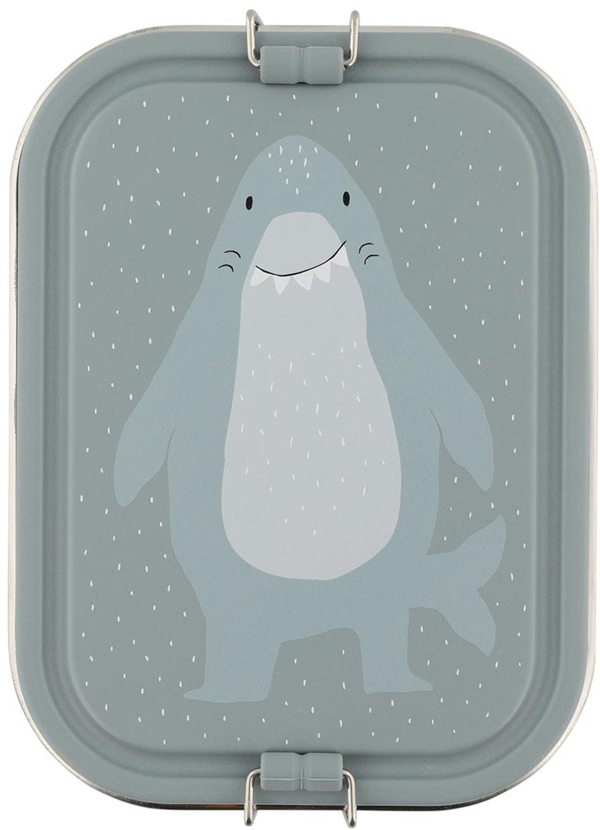 Trixie brooddoos groot - mr. shark - rsv lunchbox voor kinderen - makkelijk te openen broodtrommel - 2 vakken - grijs - haai