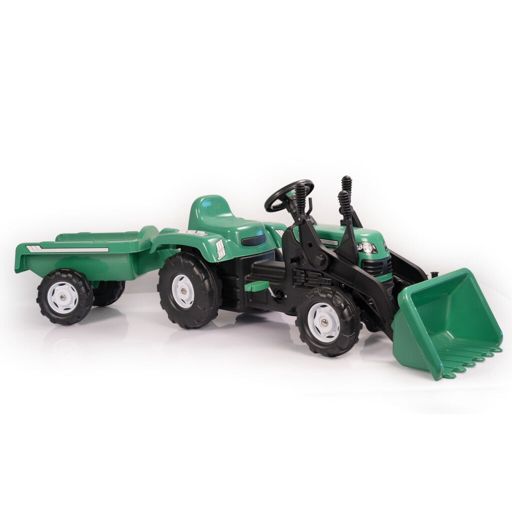 Dolu traptractor met aanhanger voorlader claxon groen zwart