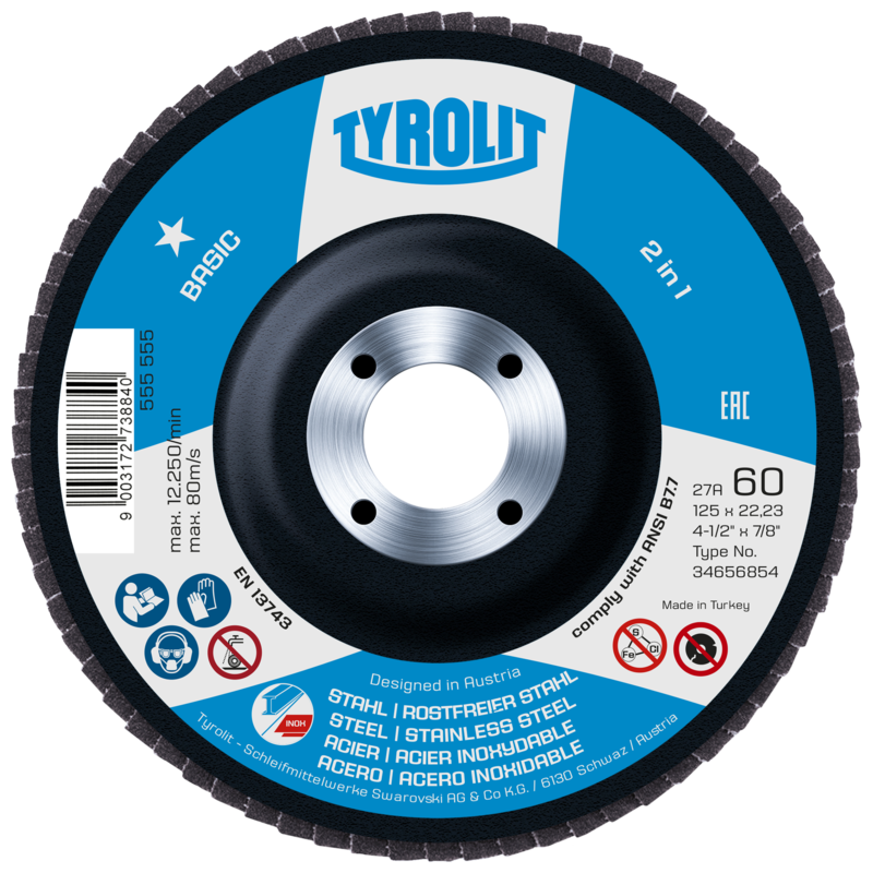 Tyrolit lamellenschijf 125mm za60 basic 2in1 st rvs | 100 stuks
