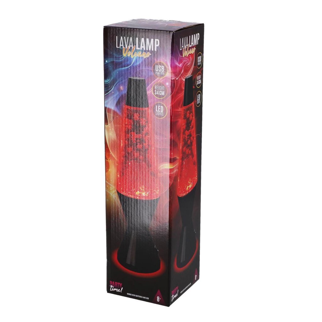 Merkloos lava lamp vulkaan zwart rood