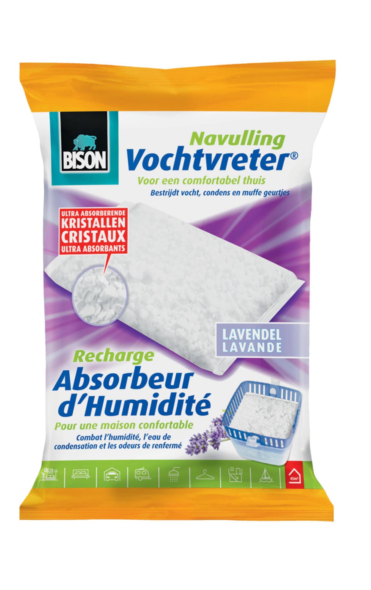 Bison vochtvreter® navulzak lavendel 450 g, lavendelgeur, geschikt voor vochtvreter®, bestrijd hoge luchtvochtigheid, geen batterij nodig, ook geschikt voor caravans en campers