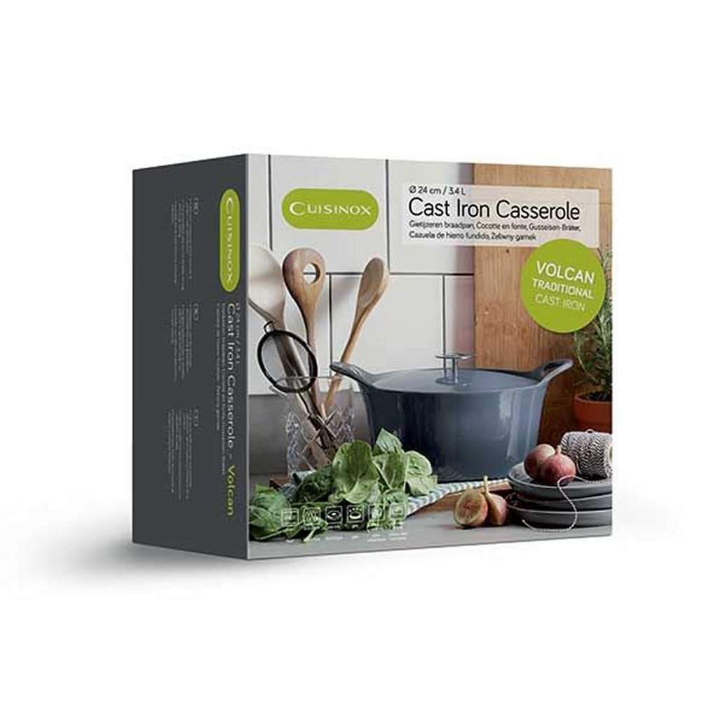 Cuisinox volcan gietijzeren braadpan 24 cm 3.4l denim blue geëmailleerd
