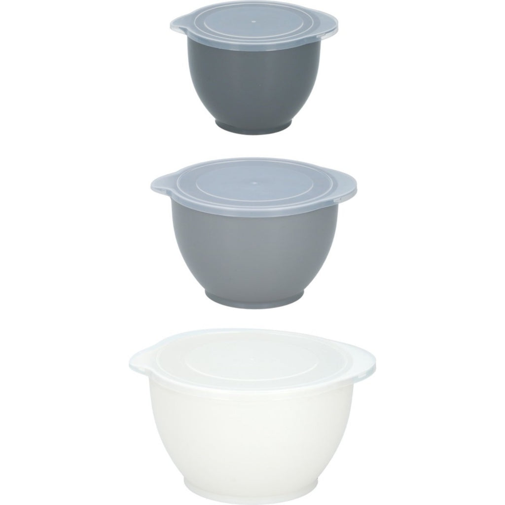Alpina mengkommen set 3 stuks - beslagkommen met luchtdichte deksel - mixkom 1.2l, 2l en 3.4l - grijs wit
