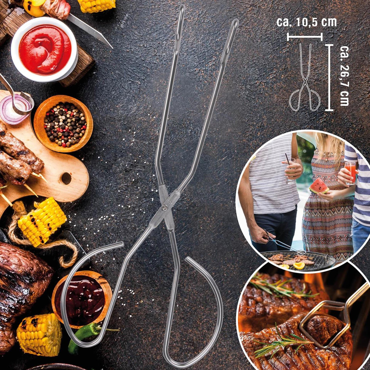 Bbq barbecuetang metaal 27cm