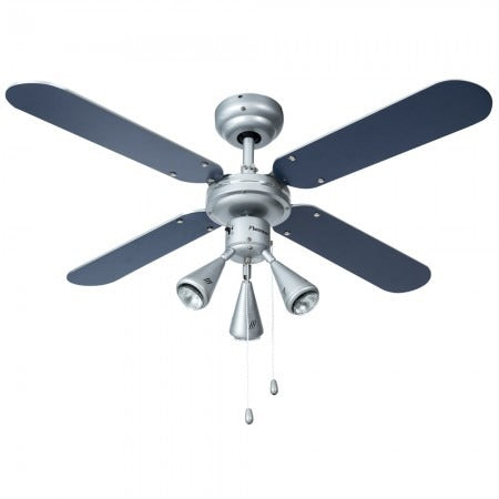 Bestron dlhb42s plafondventilator met verlichting (zilver donkerblauw, ø 102 cm | met zomer- winterfunctie | 3x gu10 ledlampjes)