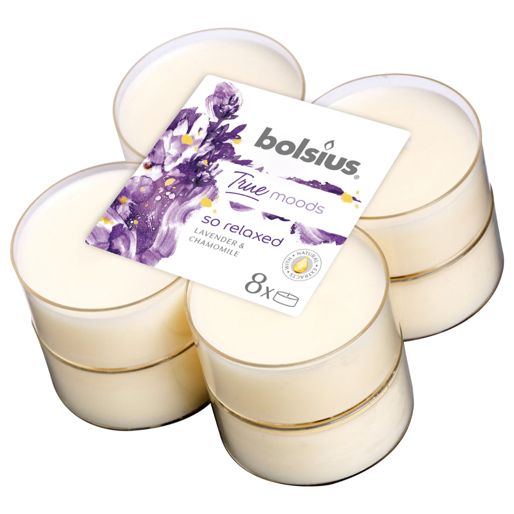 Bolsius true moods maxilichten lavendel-kamille 8 stuks
