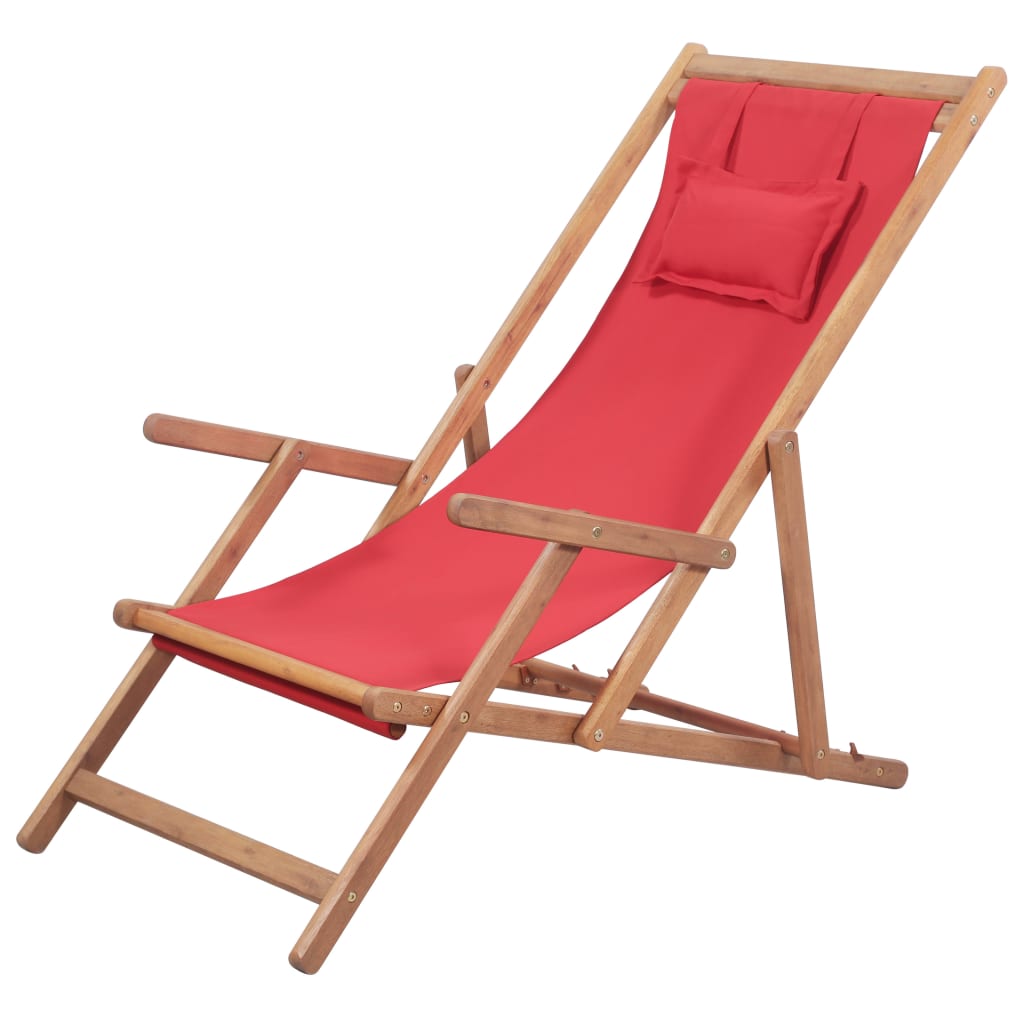 Vidaxl strandstoel inklapbaar stof en houten frame rood