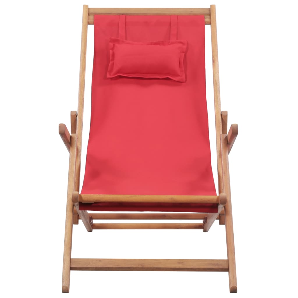 Vidaxl strandstoel inklapbaar stof en houten frame rood