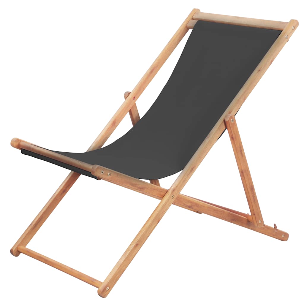 Vidaxl strandstoel inklapbaar stof en houten frame grijs
