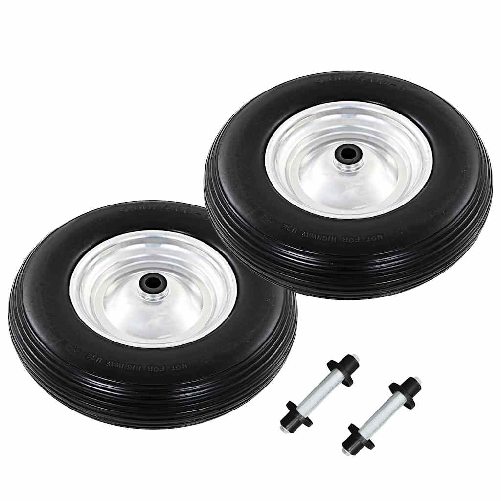 Vidaxl kruiwagenwielen met assen 4,00-8 390 mm massief pu 2 st