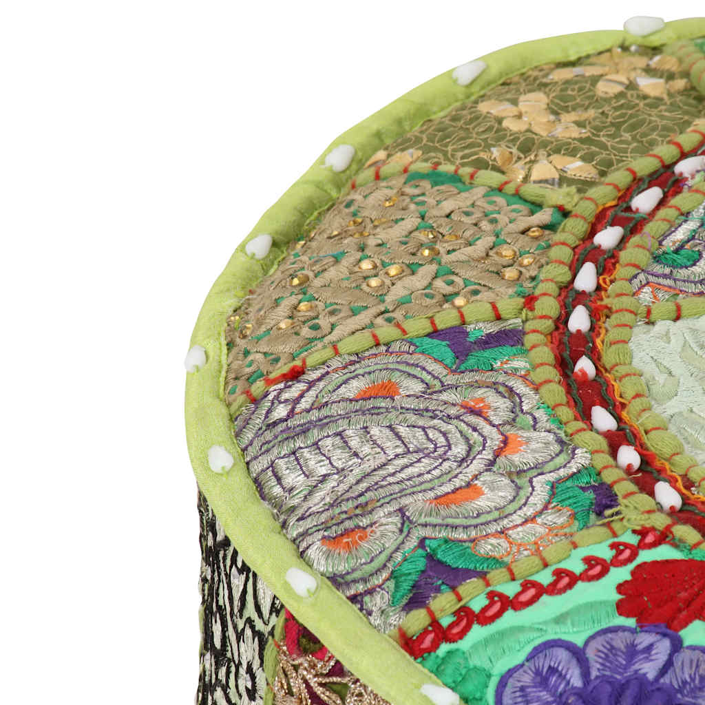 Vidaxl poef patchwork rond handgemaakt 40x20 cm katoen groen
