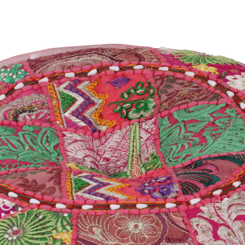 Vidaxl poef patchwork rond handgemaakt 40x20 cm katoen roze