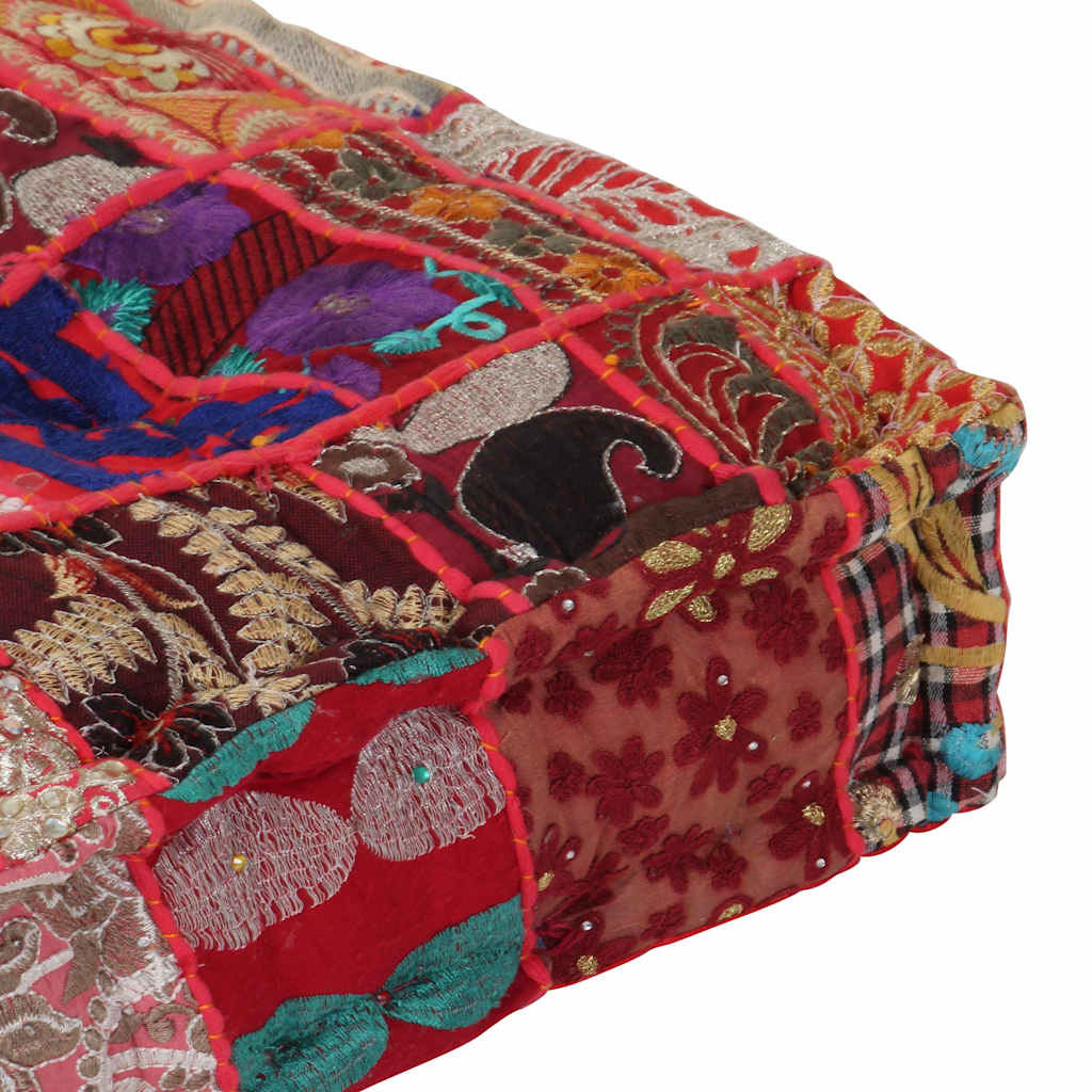 Vidaxl poef patchwork vierkant handgemaakt 50x50x12 cm katoen rood