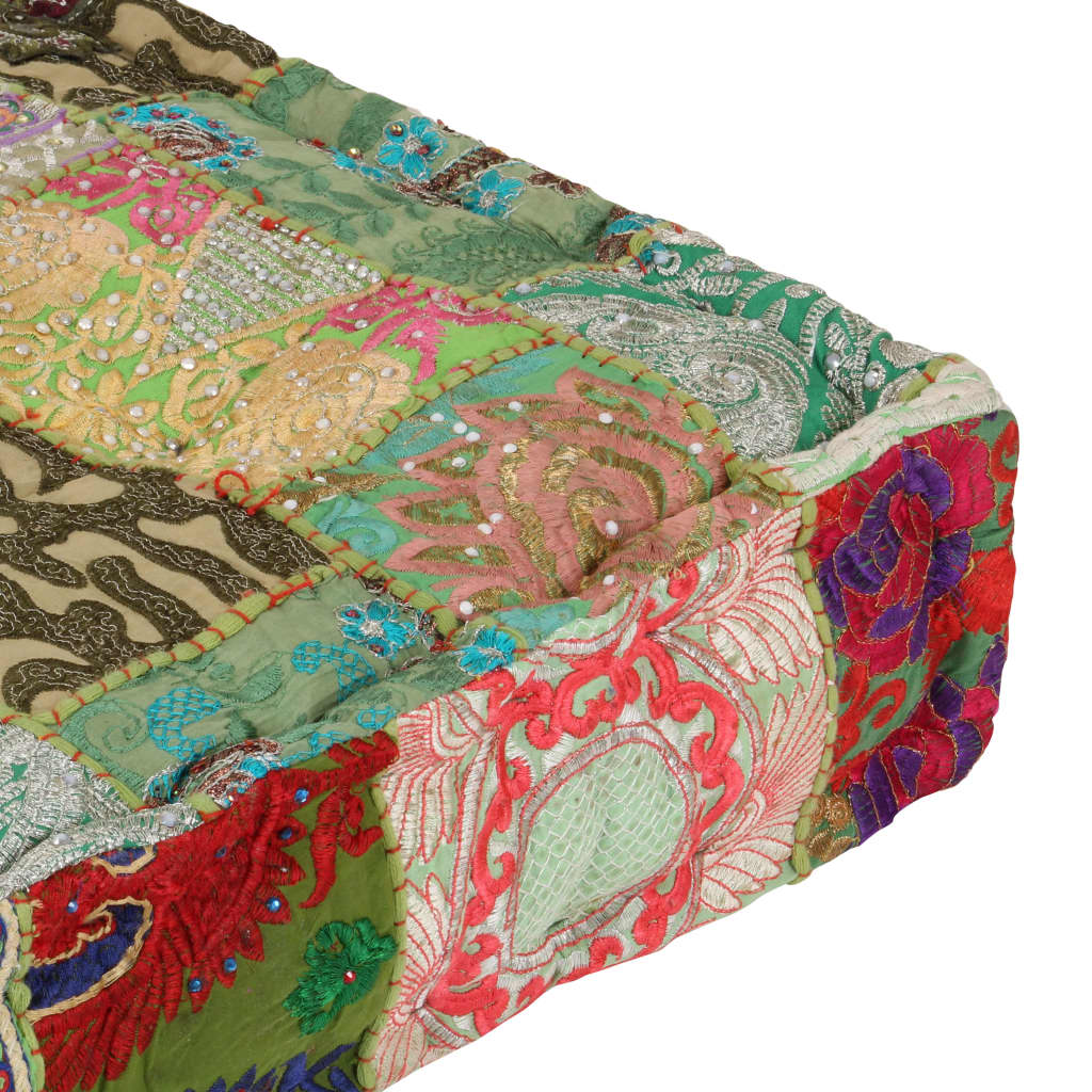 Vidaxl poef patchwork vierkant handgemaakt 50x50x12 cm katoen groen