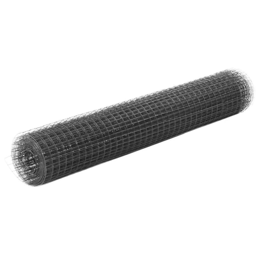 Vidaxl kippengaas 25x1 m staal met pvc coating grijs