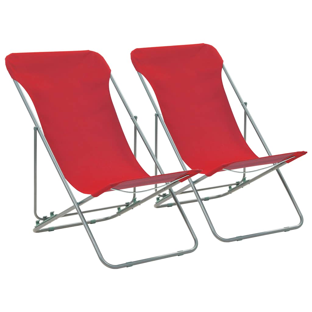 Vidaxl strandstoelen inklapbaar 2 st staal en oxford stof rood