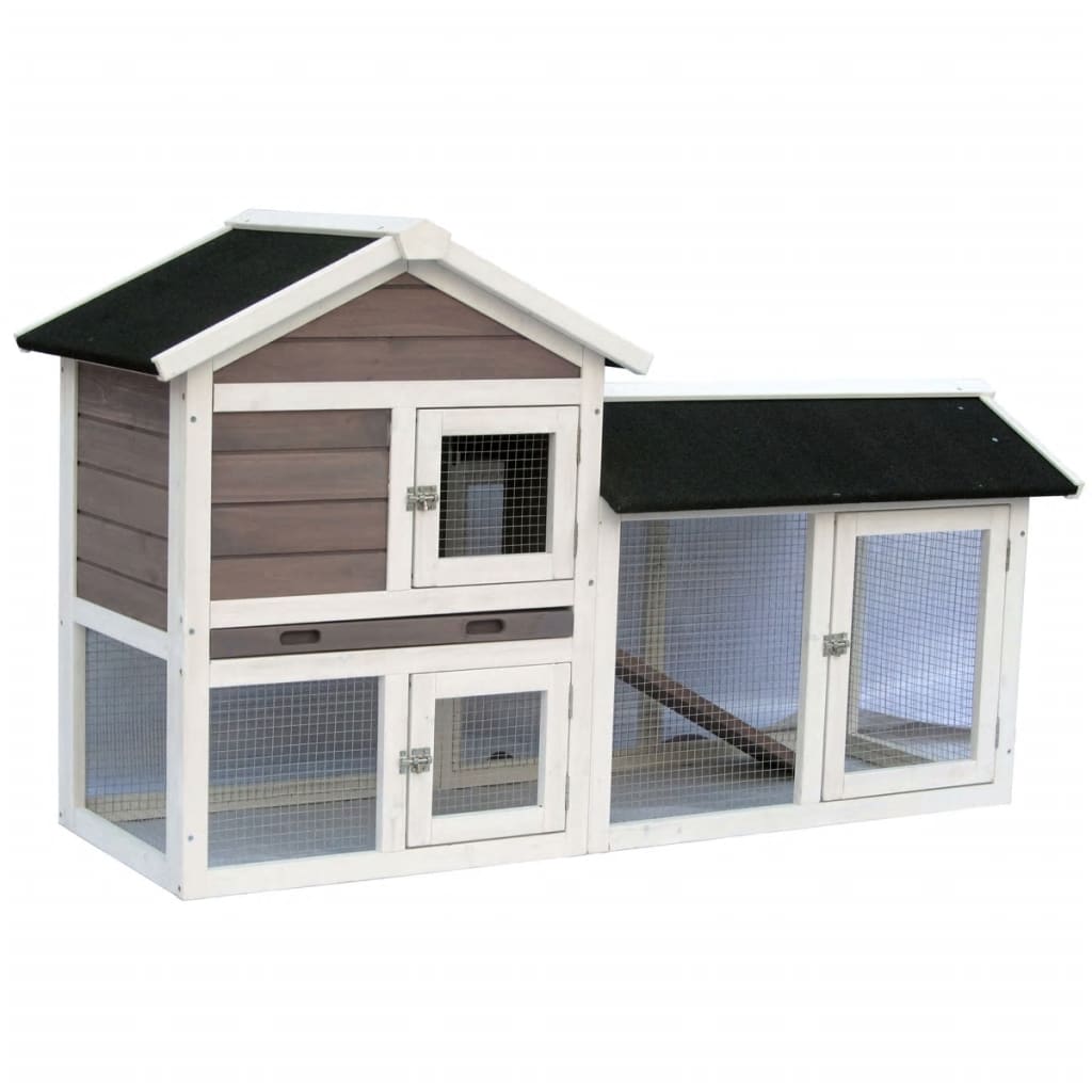 @pet konijnenhok avoriaz 147x53x85 cm wit en bruin 20098