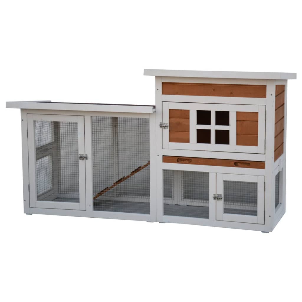 @pet konijnenhok villa 147x50x80 cm wit en bruin