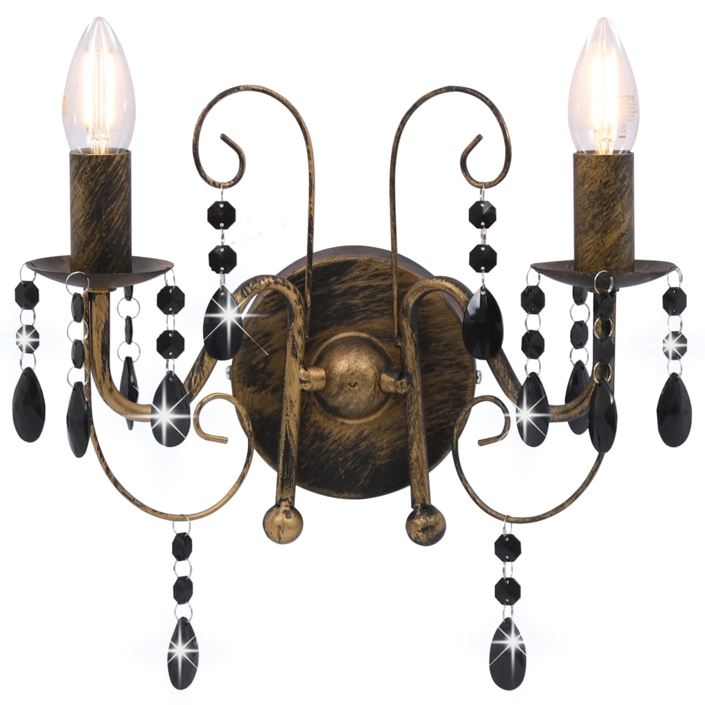 Vidaxl wandlamp met kralen 2xe14 antiekzwart