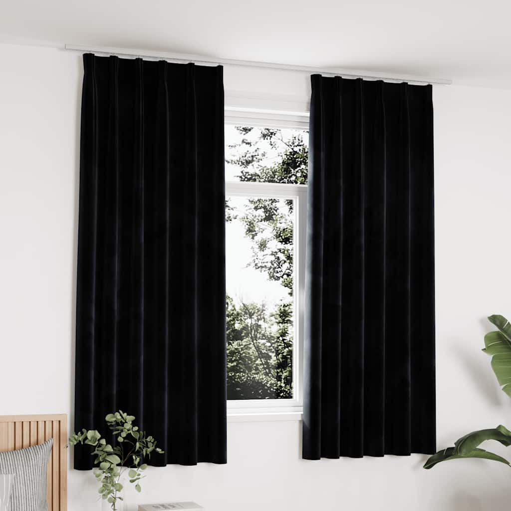Vidaxl gordijnen verduisterend 2 st met haken 140x175 cm fluweel zwart