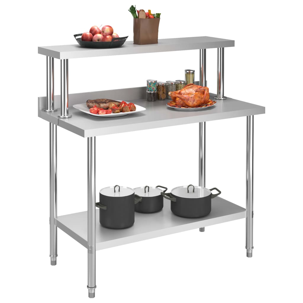 Vidaxl keukenwerktafel met bovenschap 120x60x120 cm roestvrij staal
