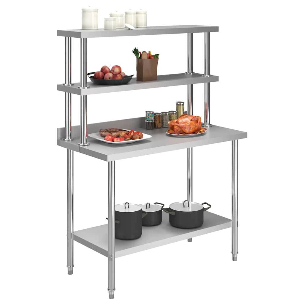 Vidaxl keukenwerktafel met bovenschap 120x60x150 cm roestvrij staal