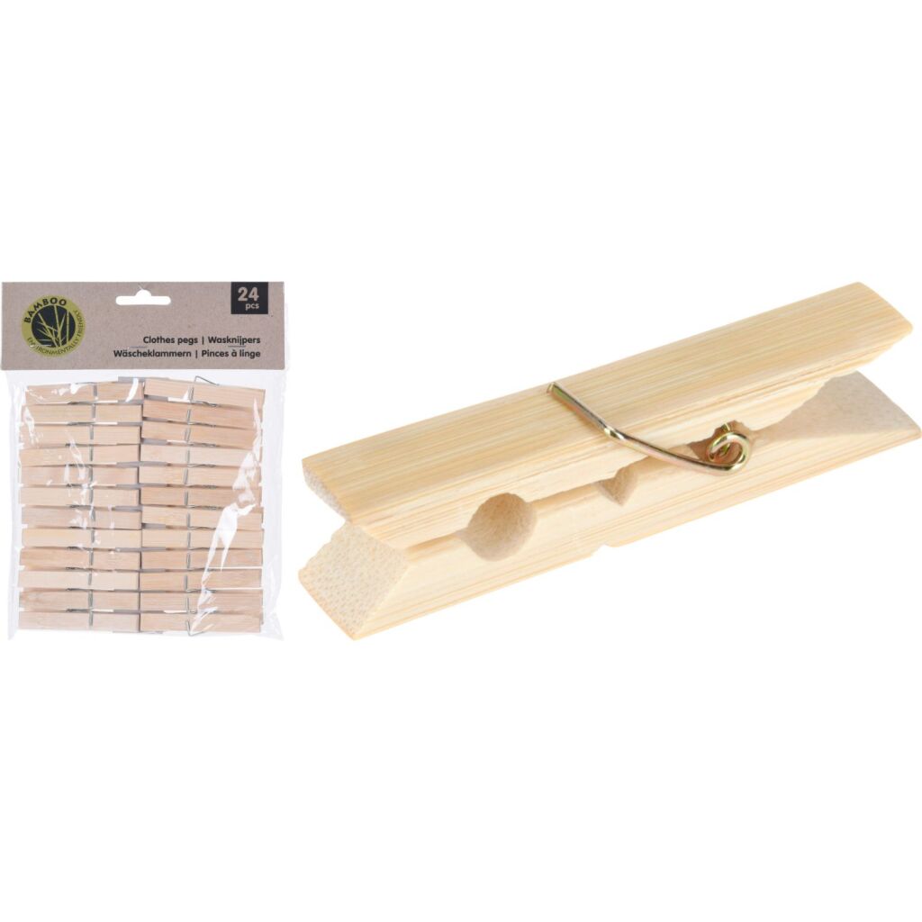 Basic bamboe wasknijpers 24 stuks