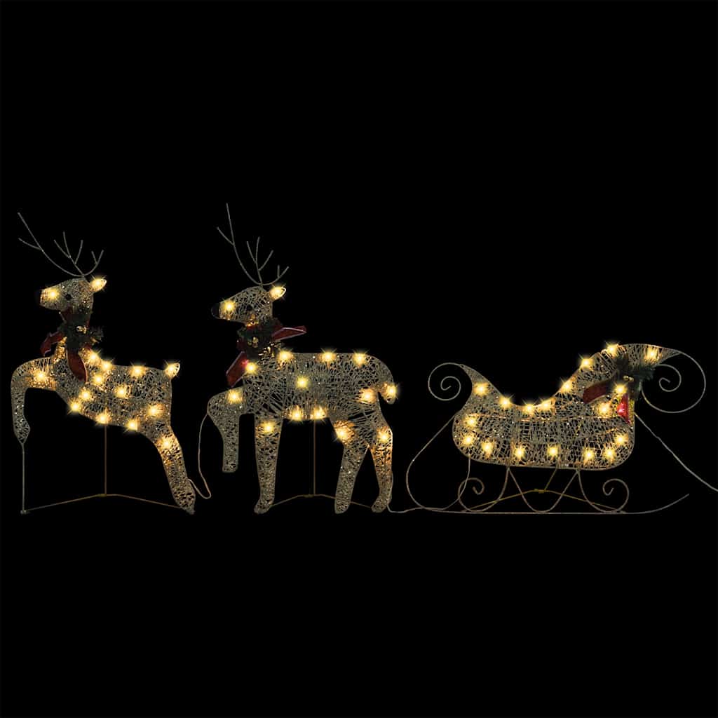 Vidaxl kerstdecoratie rendieren en slee 60 led's goudkleurig