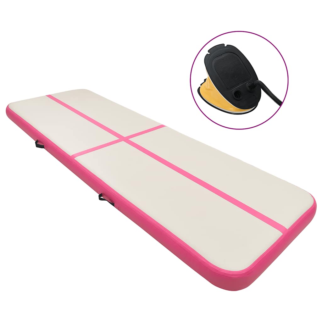 Vidaxl gymnastiekmat met pomp opblaasbaar 400x100x15 cm pvc roze