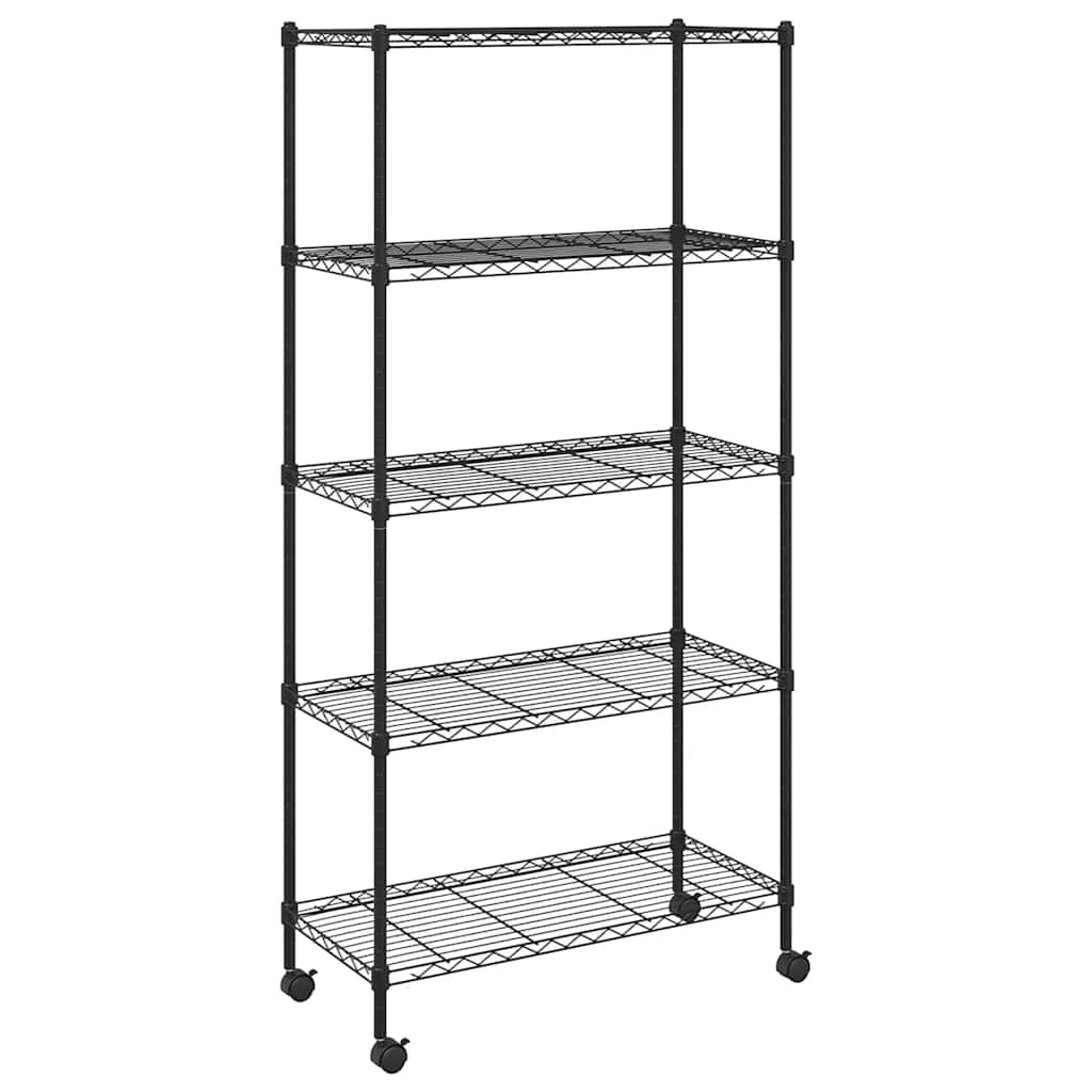 Vidaxl opbergrek 5-laags met wielen 250 kg 75x35x155 cm zwart