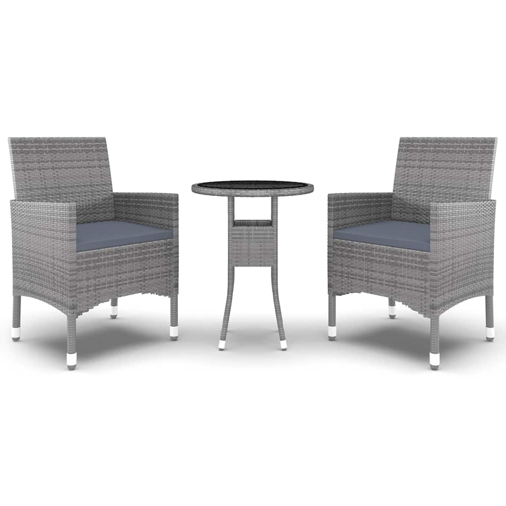 Vidaxl 3-delige tuinset poly rattan grijs