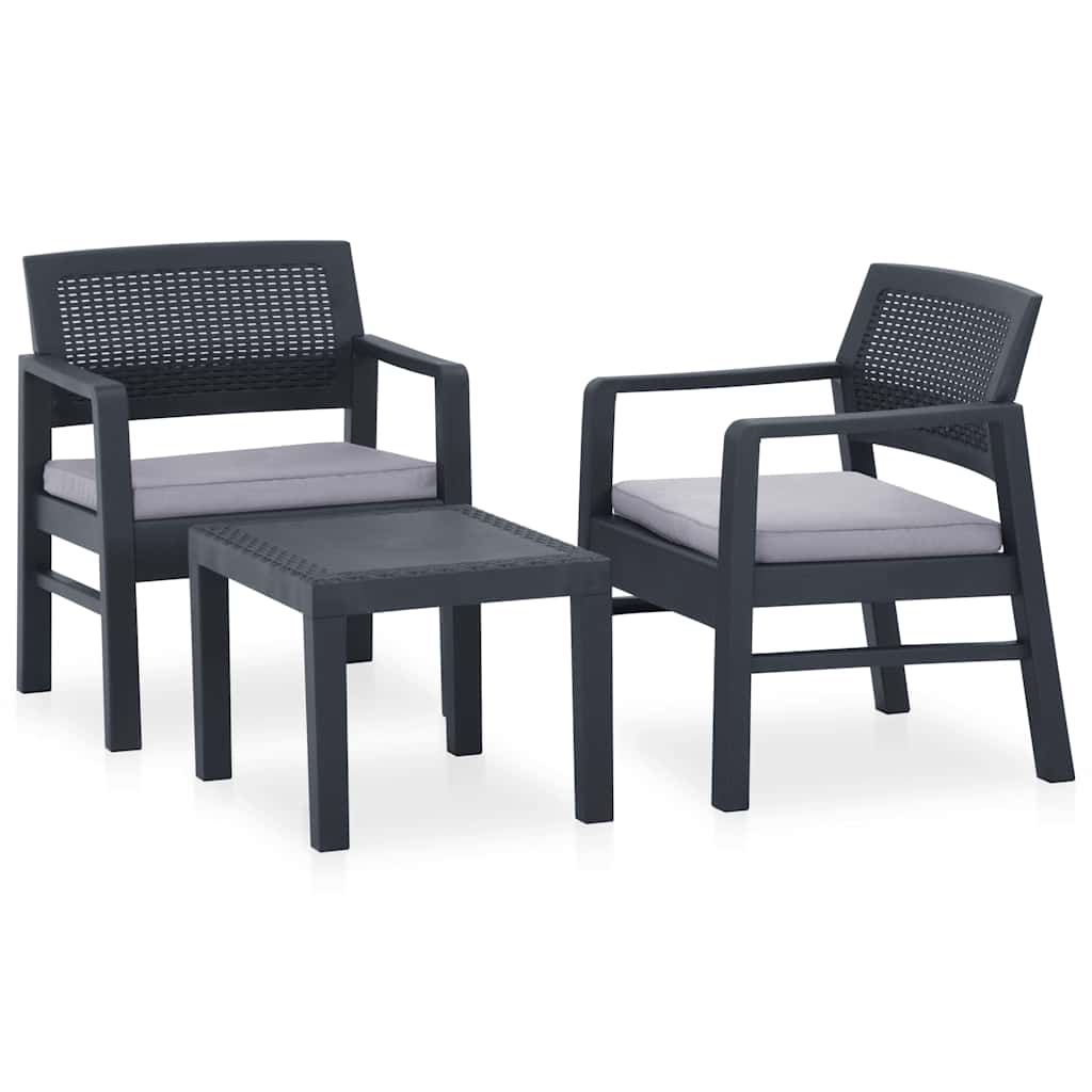 Vidaxl 3-delige loungeset met kussens kunststof grijs