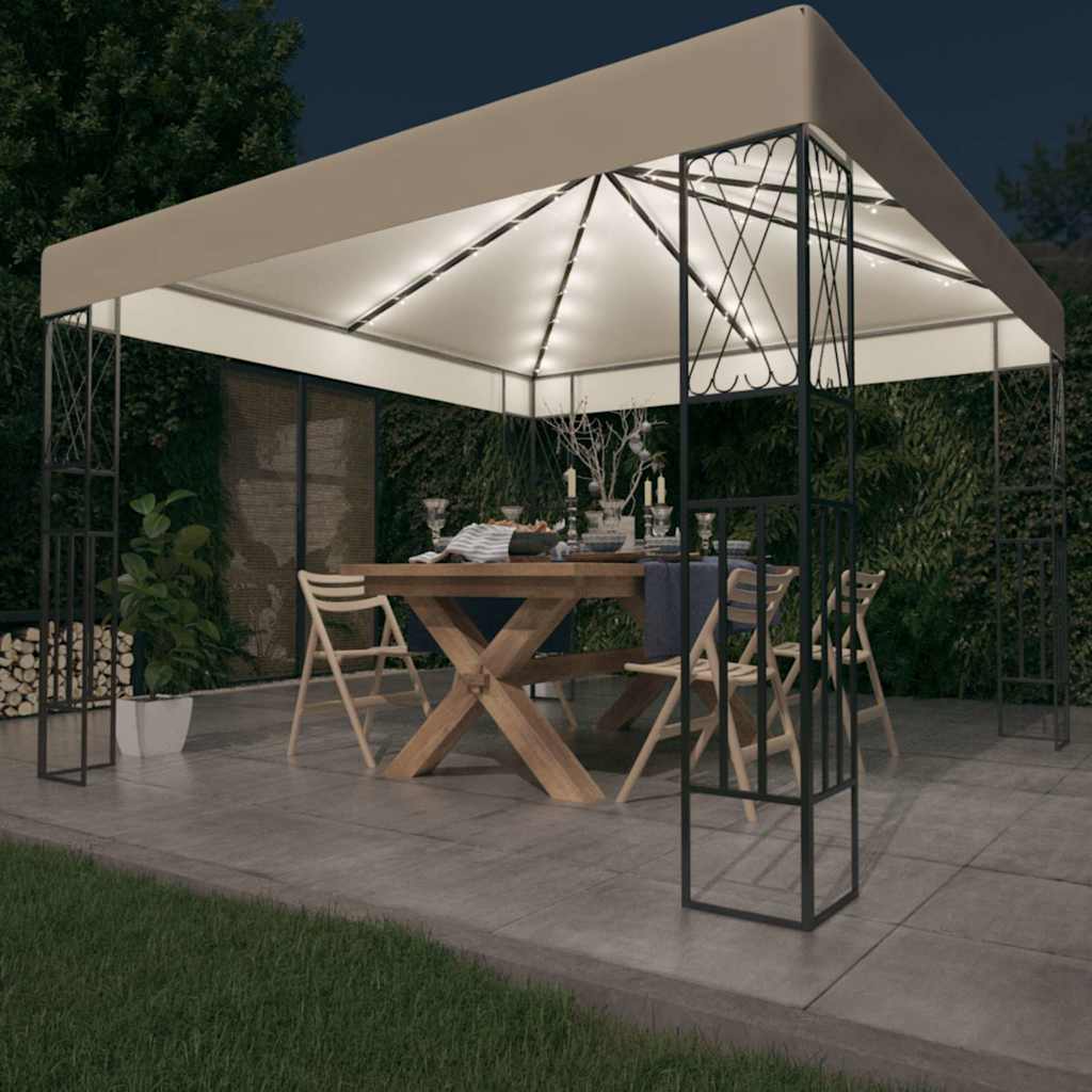 Vidaxl prieel met led-lichtslinger 3x3 m stof crèmekleurig