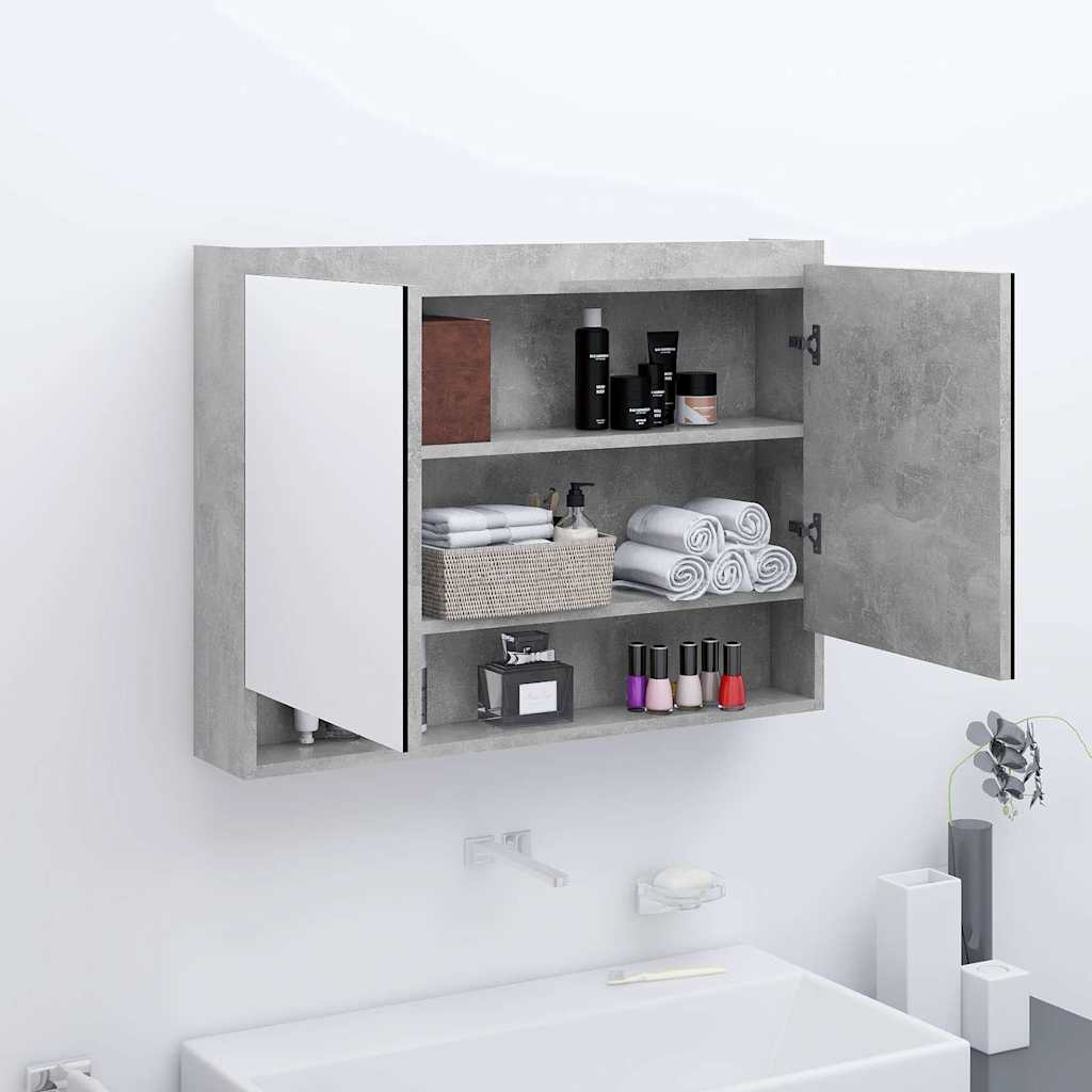 Vidaxl badkamerkast met spiegel 80x15x60 cm mdf betongrijs