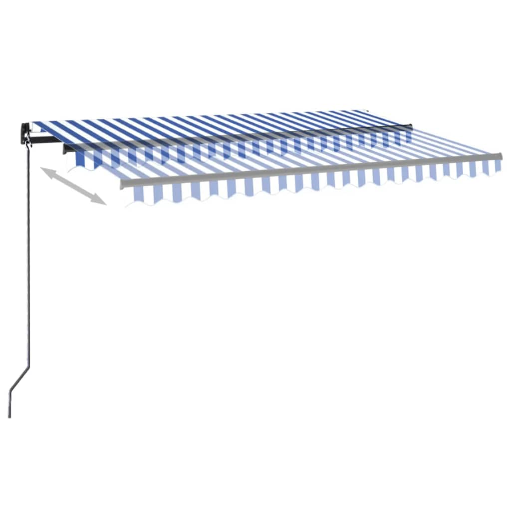 VidaXL Luifel handmatig uittrekbaar met LED 450x300 cm blauw en wit