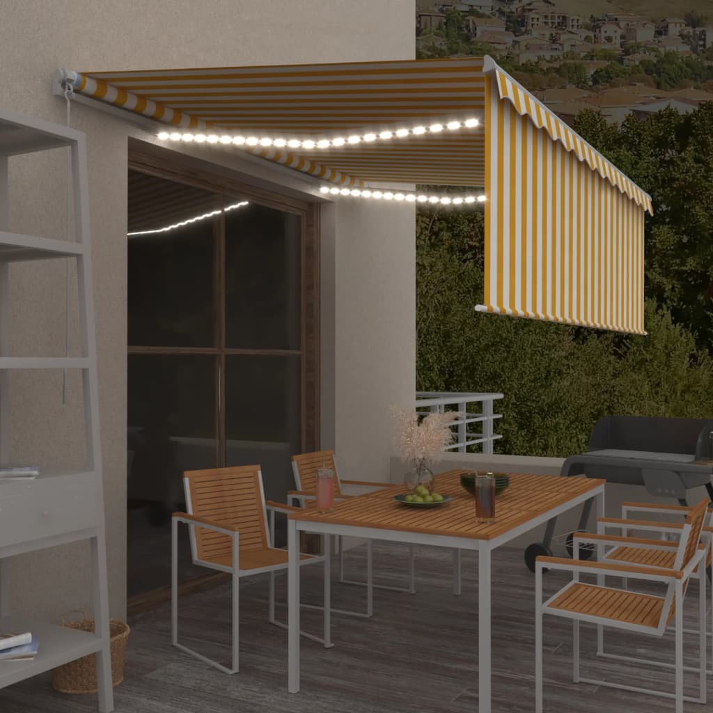 VidaXL Luifel handmatig uittrekbaar met rolgordijn LED 4x3 m geel wit
