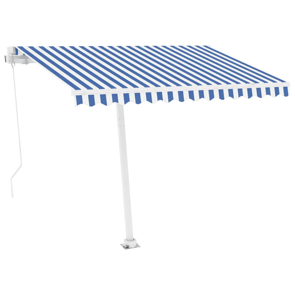 VidaXL Luifel vrijstaand handmatig uittrekbaar 300x250 cm blauw en wit