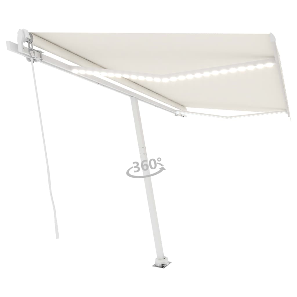 VidaXL Luifel handmatig uittrekbaar met LED 450x300 cm crèmekleurig