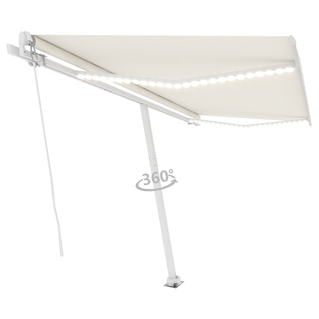 VidaXL Luifel handmatig uittrekbaar met LED 400x350 cm crèmekleurig