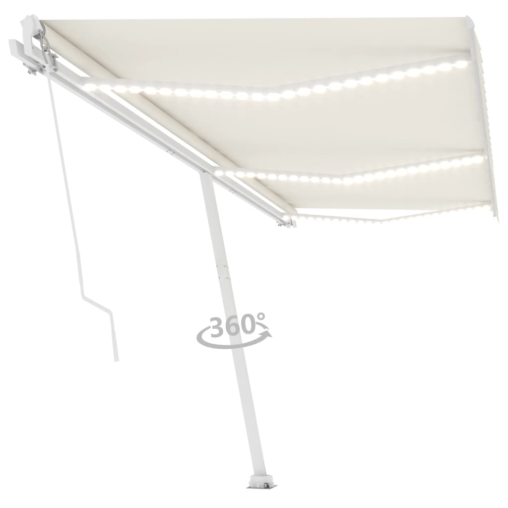 VidaXL Luifel handmatig uittrekbaar met LED 600x350 cm crèmekleurig
