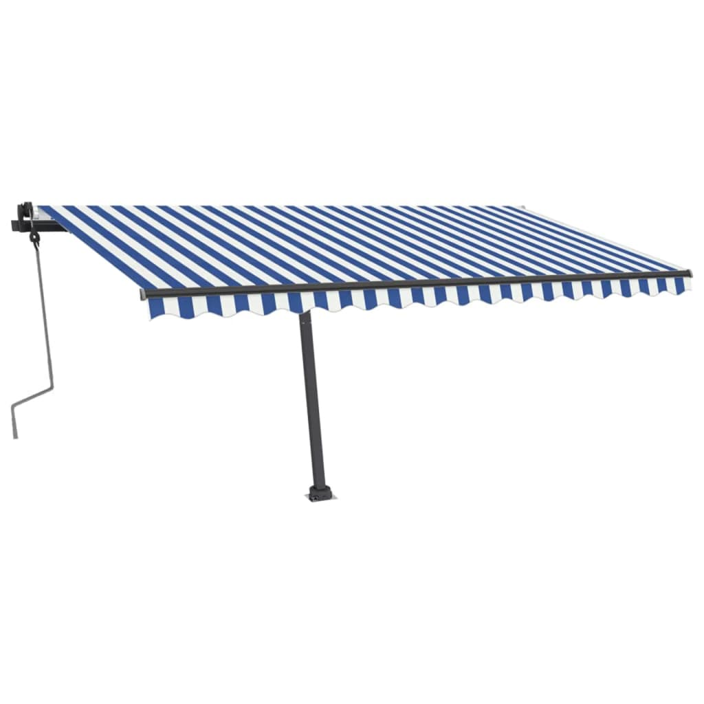 VidaXL Luifel vrijstaand handmatig uittrekbaar 400x300 cm blauw en wit
